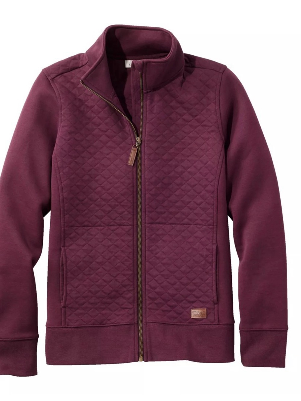 L.L. Bean Women’s Quilted Full‑Zip Sweatshirt Jacket in Dark Plum